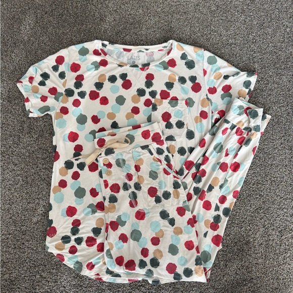 Lates By Kate Other - Lates By Kate Women’s S Red Green Polka Dot Jam Set Jogger Pajama Set